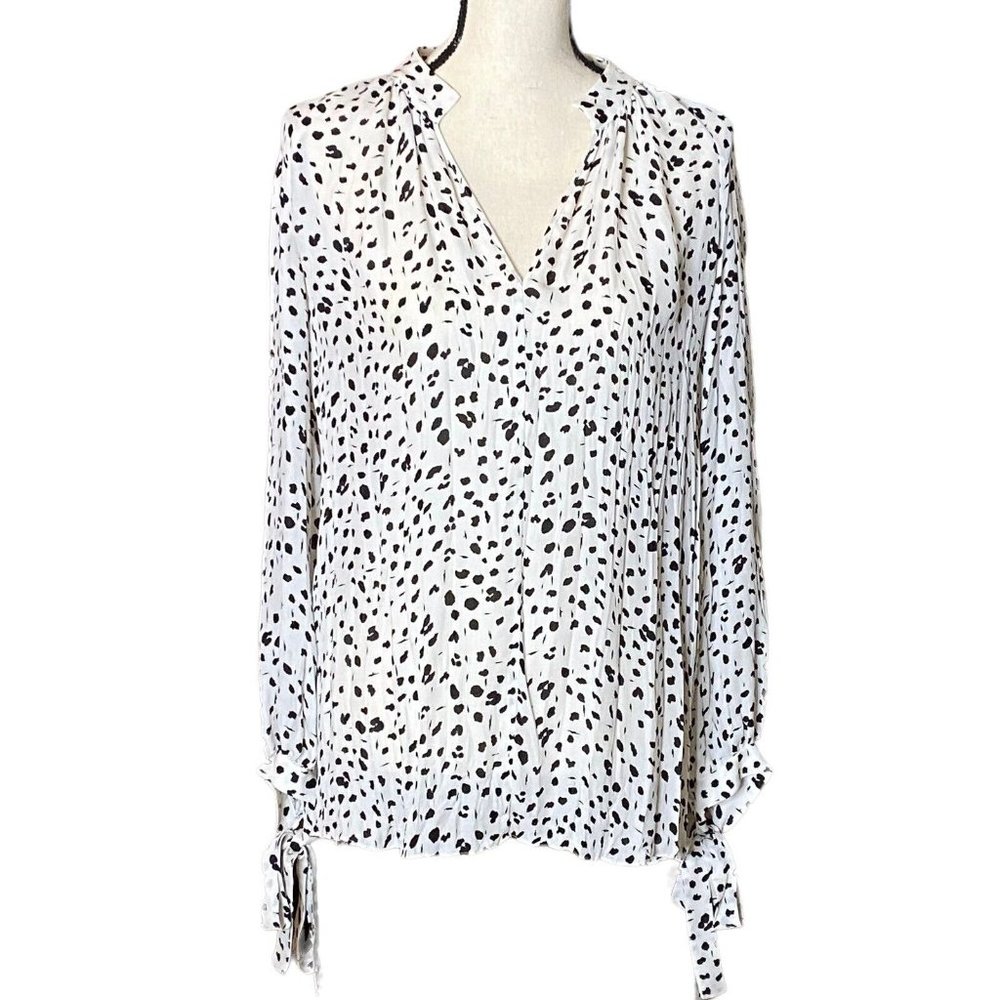 Derek Lam 10 Crosby  Womens Sz 4 Sheer Black &White Silk Long Sleeve Tunic Top